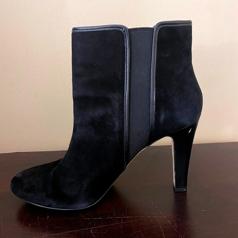 Banana Republic Black Suede Ankle Boots Stiletto Heel‎ Elastic Gusset Womens 9M